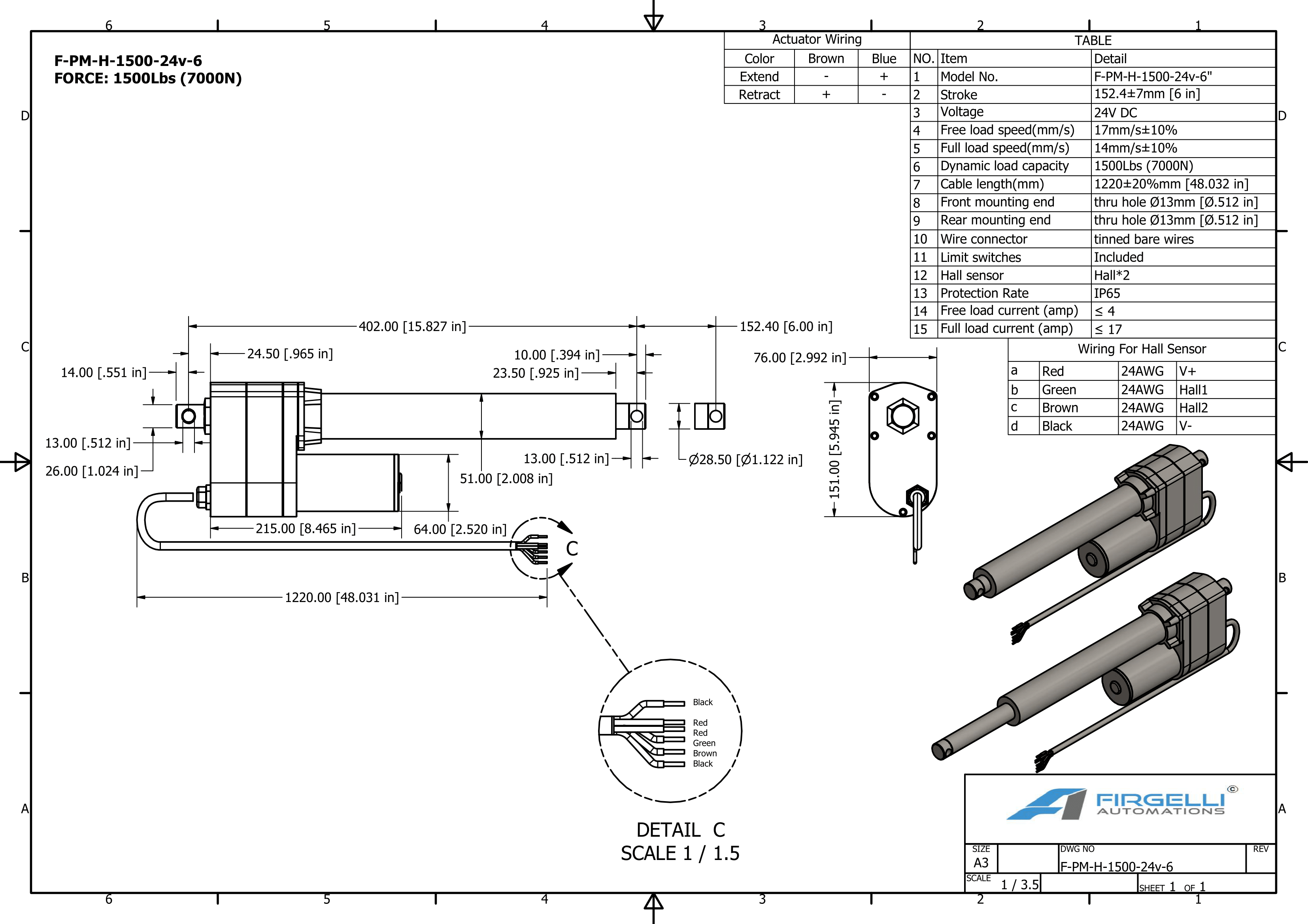 Power Max Dimensioni dell'attuatore pesante da 6 pollici ictus