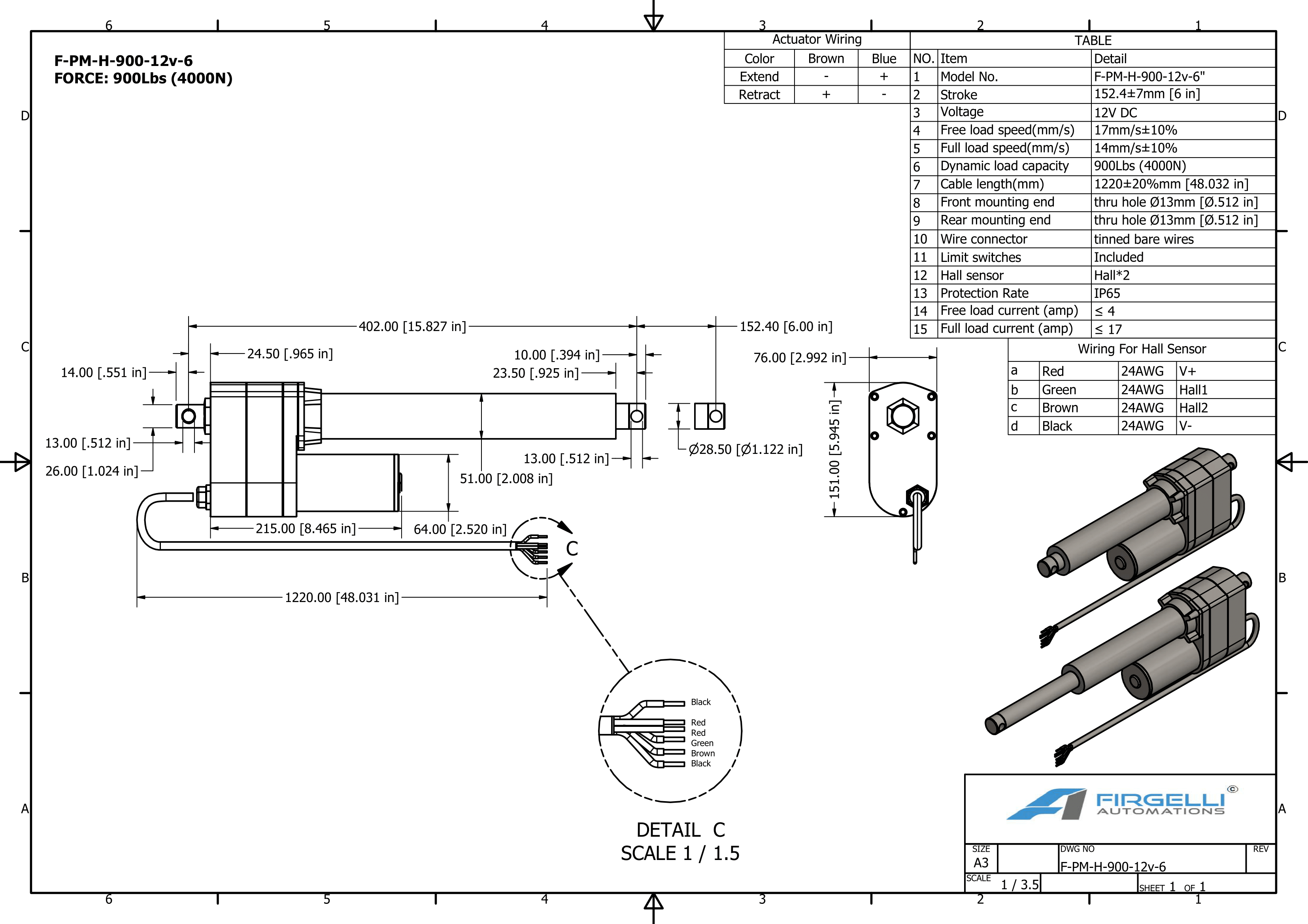 Power Max Dimensioni dell'attuatore pesante da 6 pollici ictus