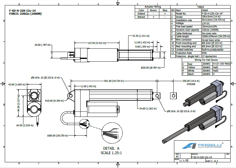 Super Duty Actuator met een slag van 14 inch