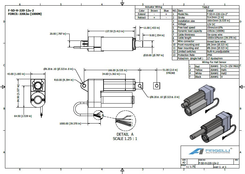 Super duty actuator dimensions with a 2 inch stroke