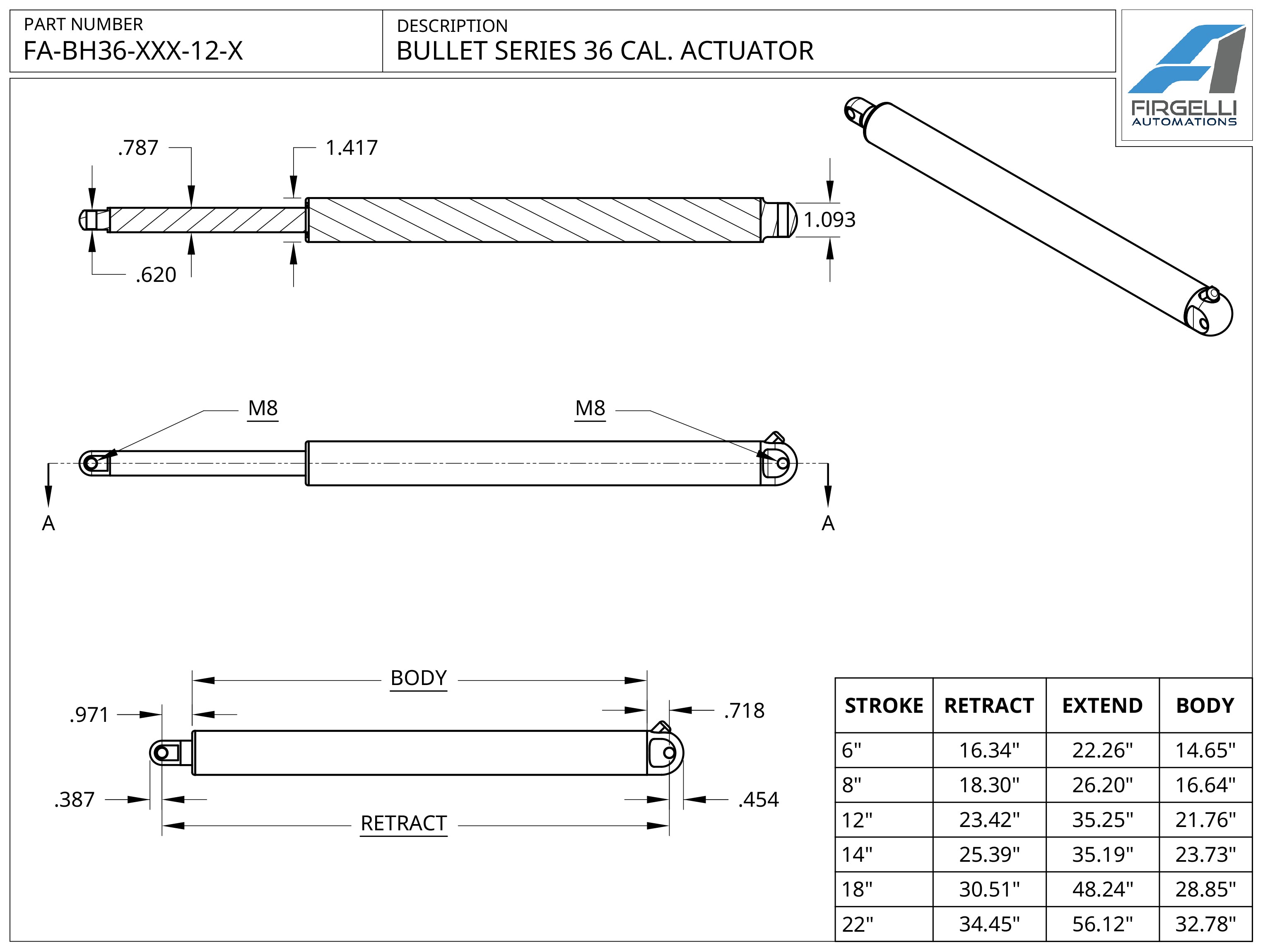 Bullet 36 Cal. Technical Drawing