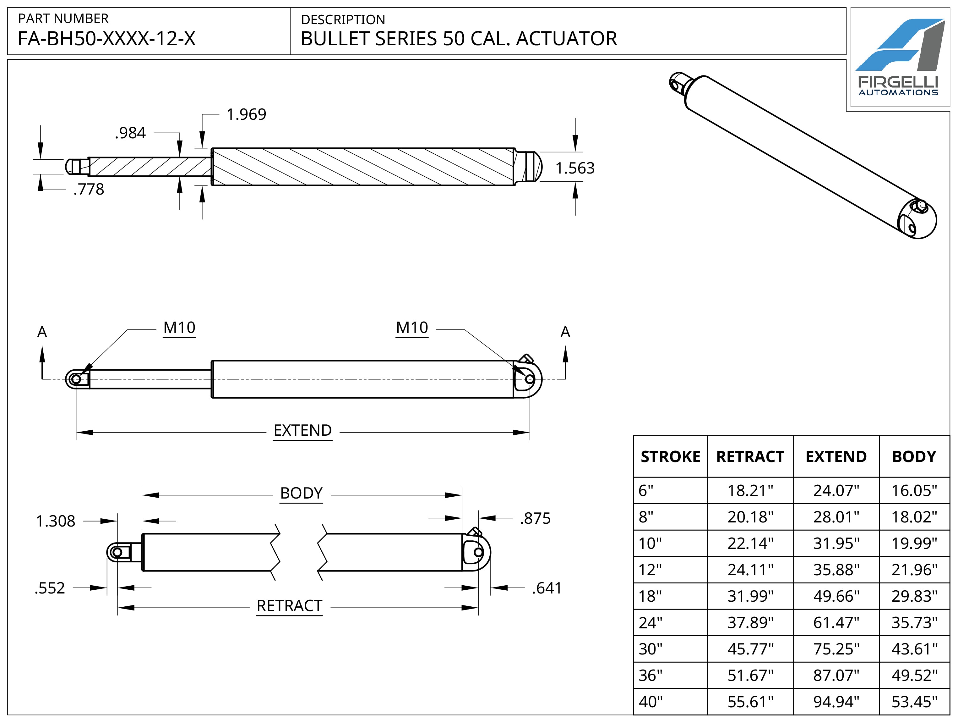 Bullet 50 Cal. Technical Drawing