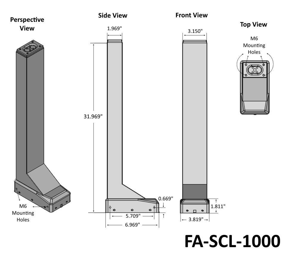 39" Electric Column Lift (FA-SCL-1000) Technical Drawing