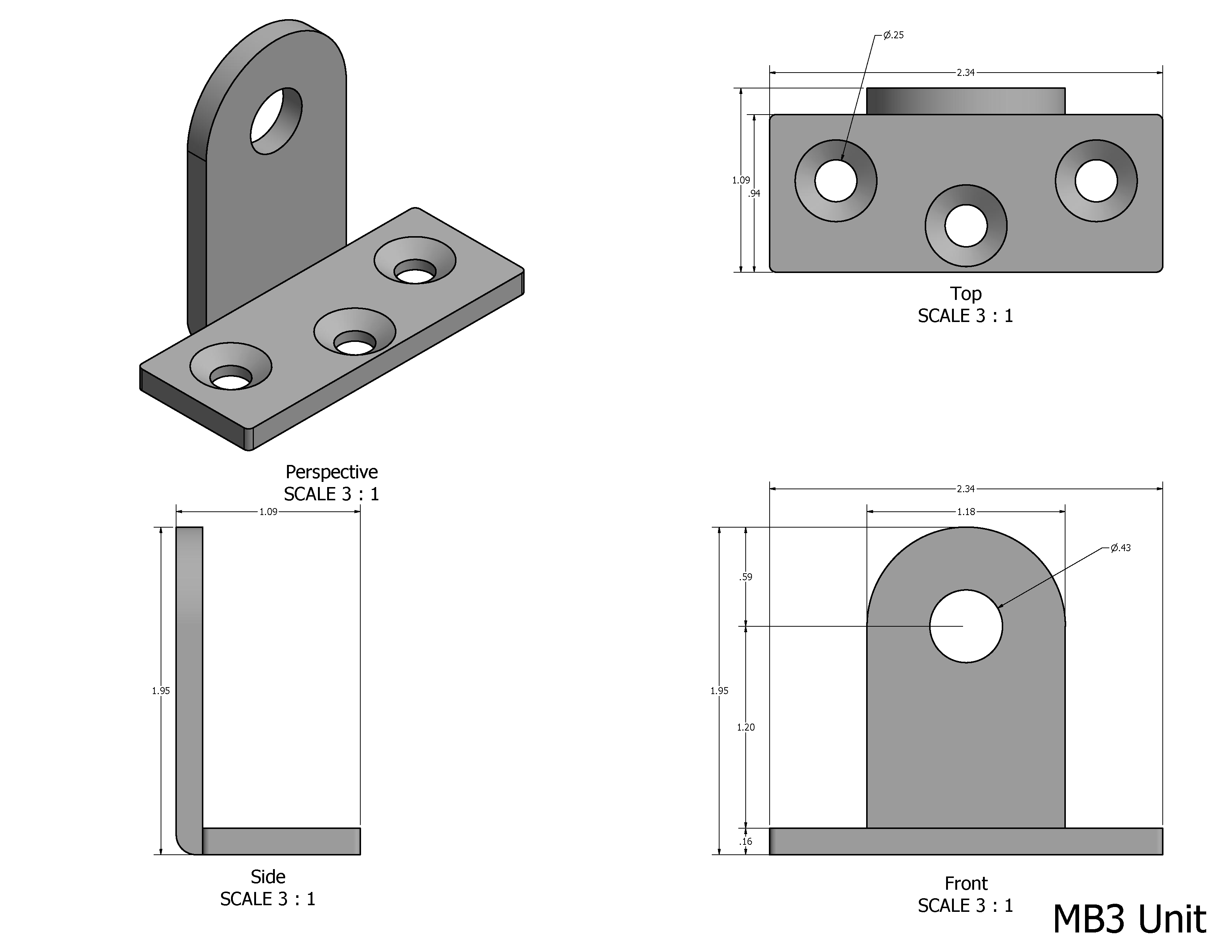 Dimensi braket MB3