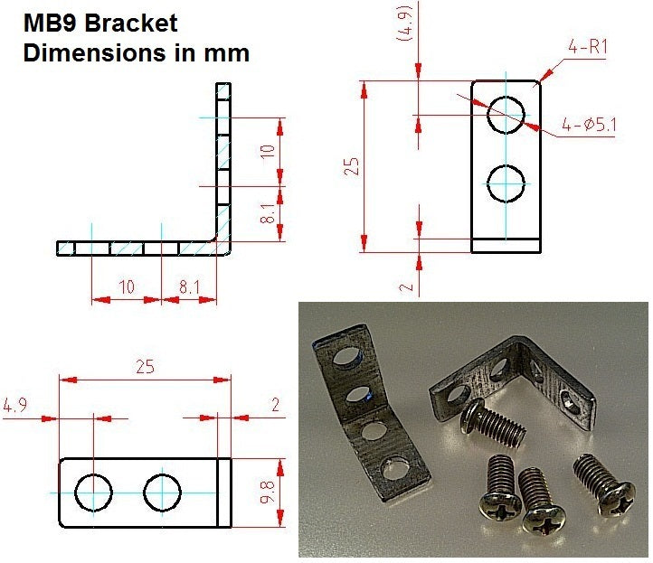 MB9 -beugels voor Mini Track Actuators