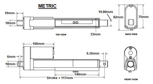 linear actuator dimensions metric