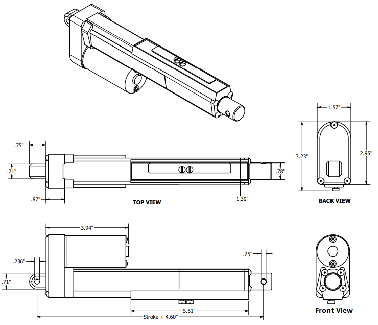 Adjustable Limit Switch Linear Actuator Dimensions