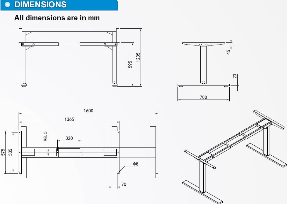 Electric adjustable table desk lift dimensions