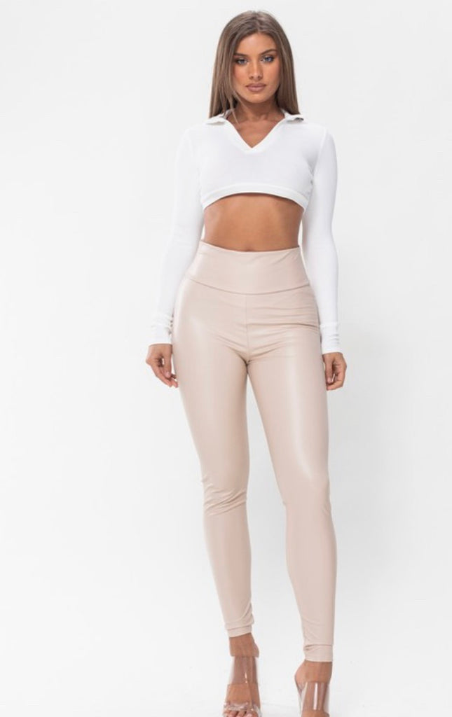 White Leather Ruched Pants