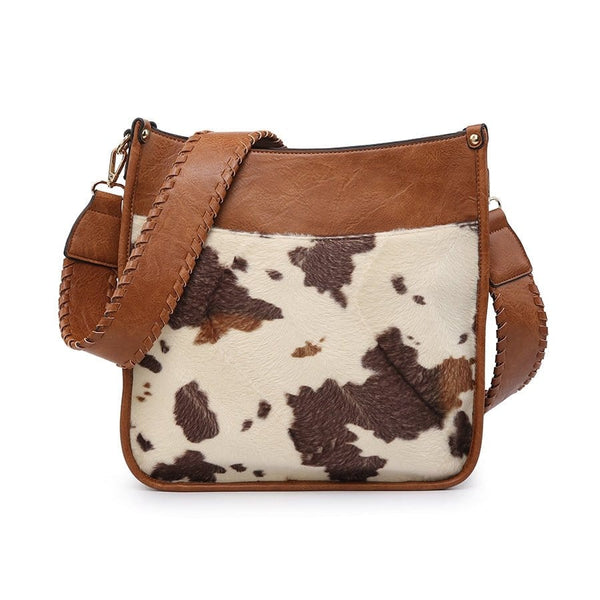 CW20307 Western Style Cow print with Fringe Crossbody