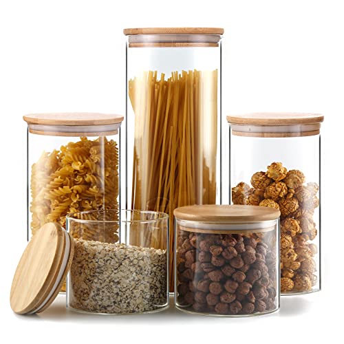 Snminetal Vintage Glass Airtight Storage Jar, With Airtight Wood Lid,  Kitchen Food Containers, for Candy, Coffee Tea Beans, Oats,Flour,  Grains,Food