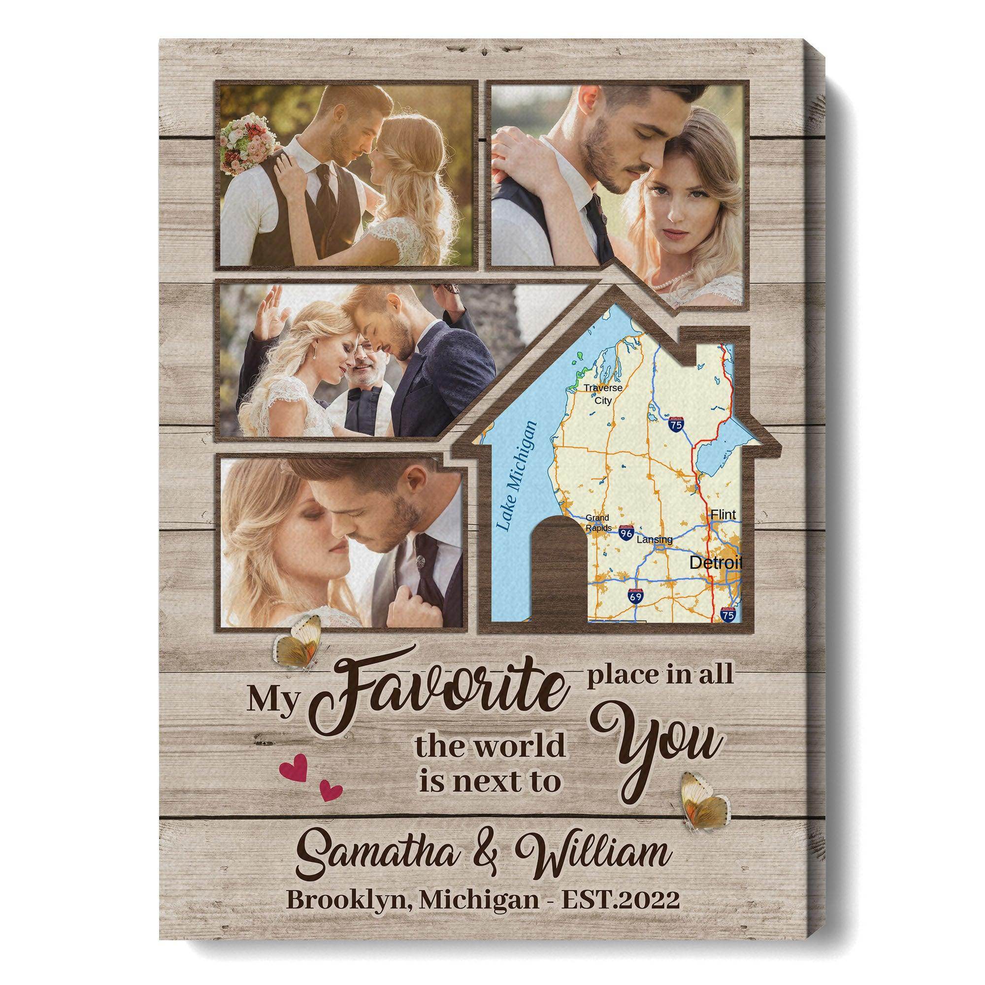 Personalized Valentine Map Location - Custom Photo & Name Poster Canvas Print