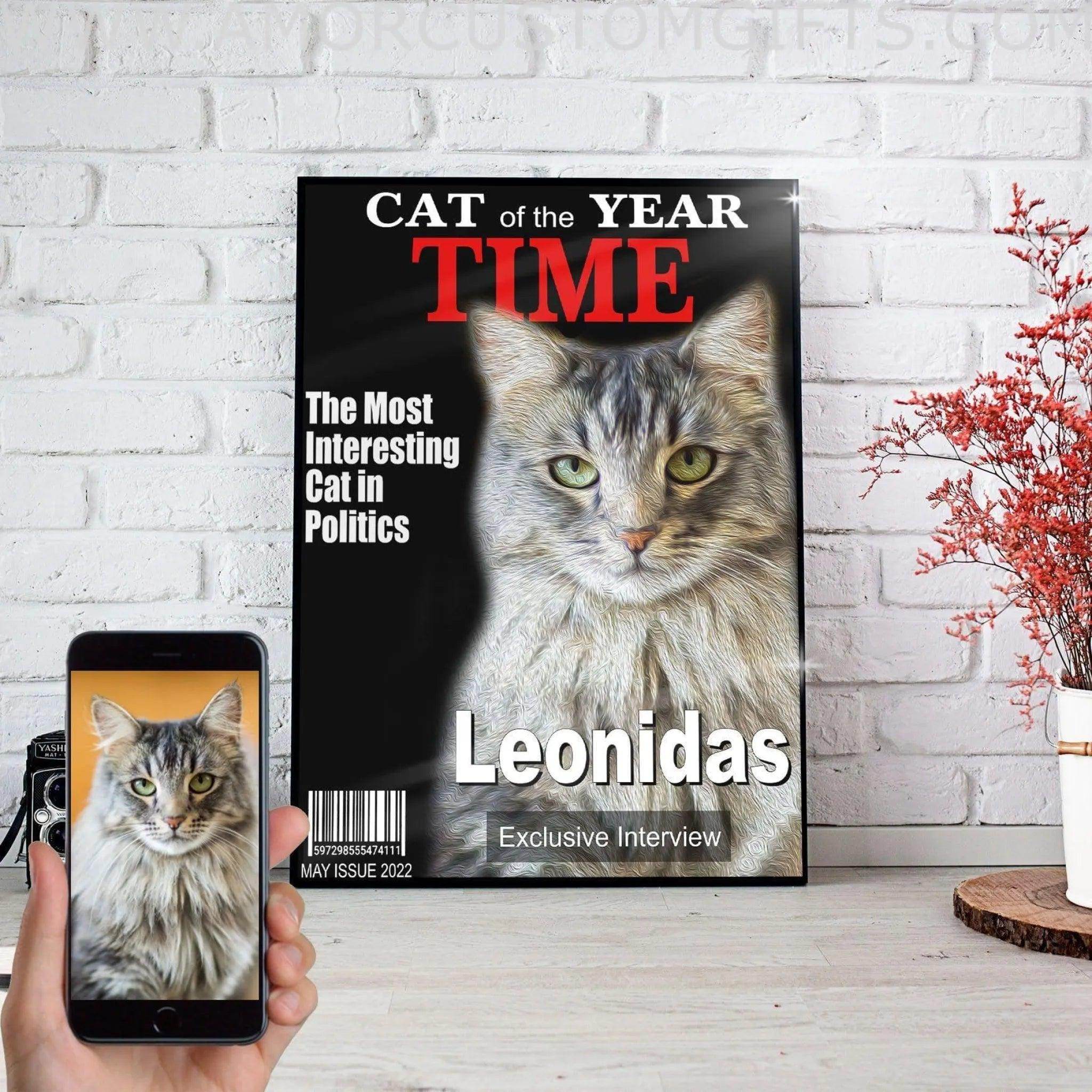 Cat Of The Year Personalized Pet Poster Canvas Print | Custom Pet Portrait from Photo