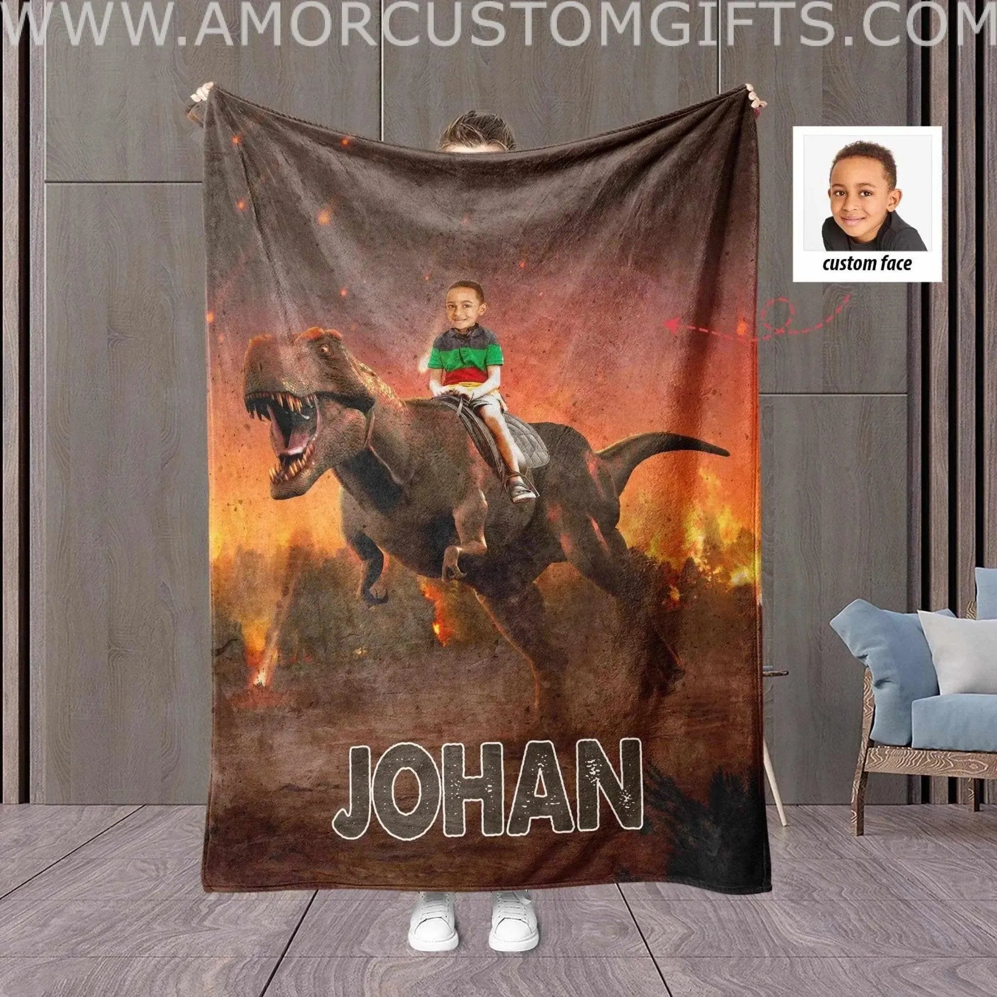 Personalized Dino Riding Blanket | Custom Dino Boy Blanket, Customized Blanket