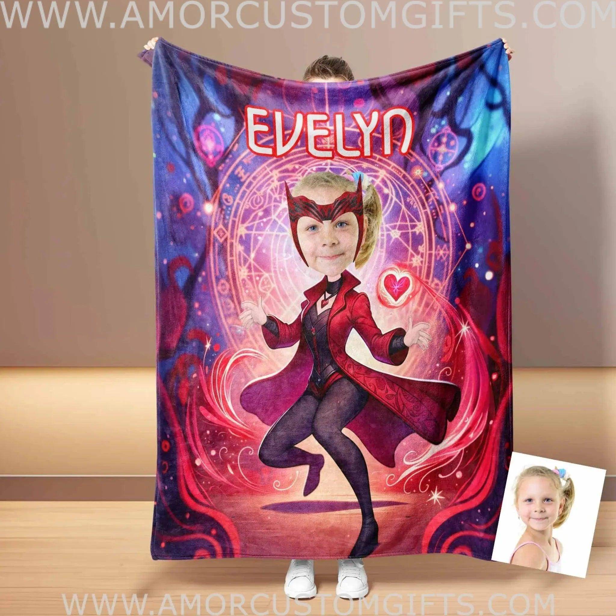 Personalized Witch Girl Wanda 4 Photo Blanket | Custom Blanket For Girls