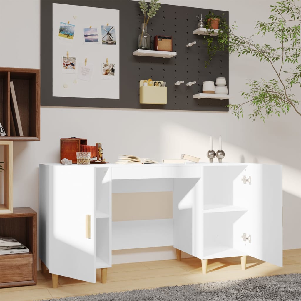 Työpöytä korkeakiilto valkoinen 140x50x75 cm tekninen puu – Nordic Home Shop