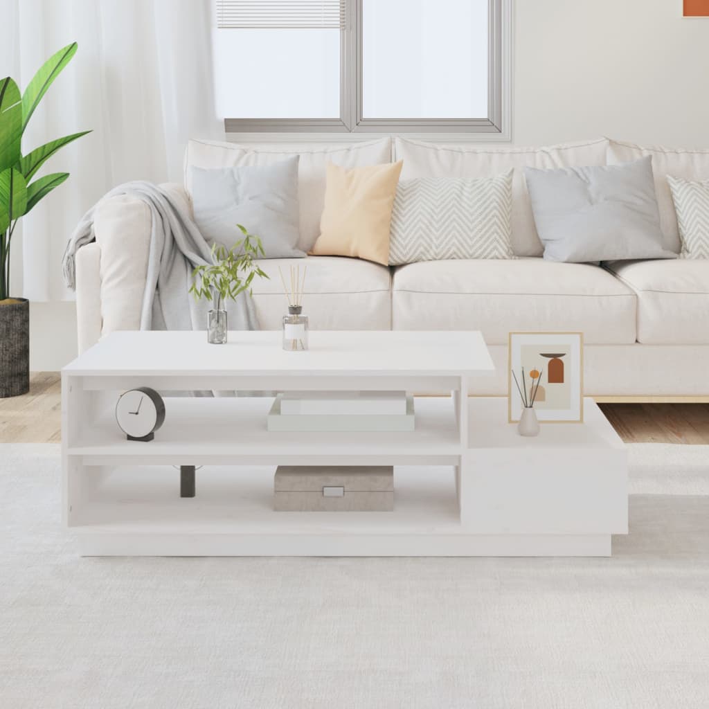 Sohvapöytä valkoinen 120x50x40,5 cm täysi mänty – Nordic Home Shop