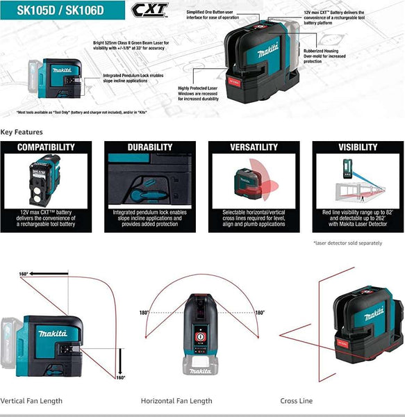 Makita SK105DNAX 12V max CXT Lithium-Ion Cordless Self-Leveling Cross-Line Red Beam Laser Kit (2.0Ah)