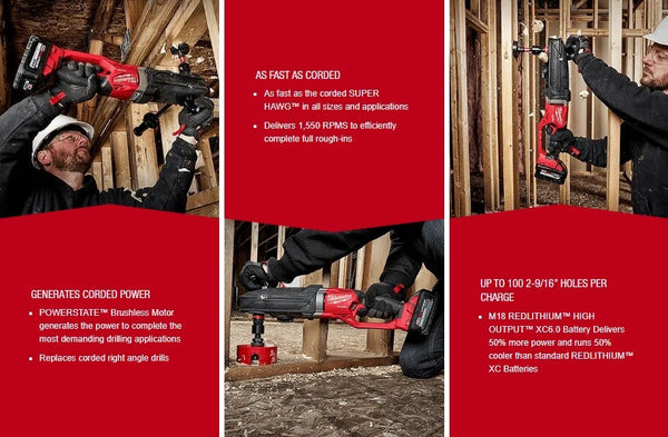Milwaukee 2811-20 M18 FUEL™ SUPER HAWG™ Right Angle Drill w/ QUIK-LOK™ (Tool Only)