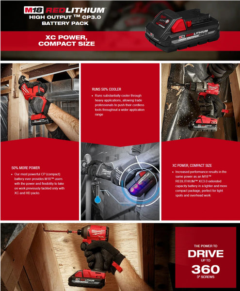 Milwaukee 48-11-1837 M18™ REDLITHIUM™ HIGH OUTPUT™ CP3.0 Battery 2-Pack