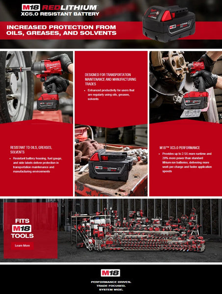 Milwaukee 48-11-1850R M18™ REDLITHIUM™ XC5.0 Resistant (Oils, greases, solvents Resistant) Battery