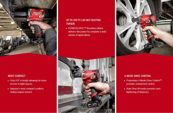 Milwaukee 2555-22 M12 FUEL™ Stubby 1/2" Impact Wrench Kit