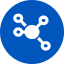 Network connectivity icon in blue with white nodes and lines, signifying connections or relationships.