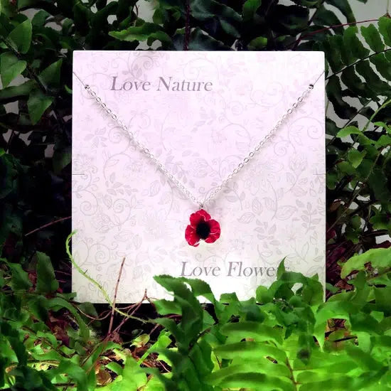 Red Poppy Flower Necklace-Necklace-NEVANNA