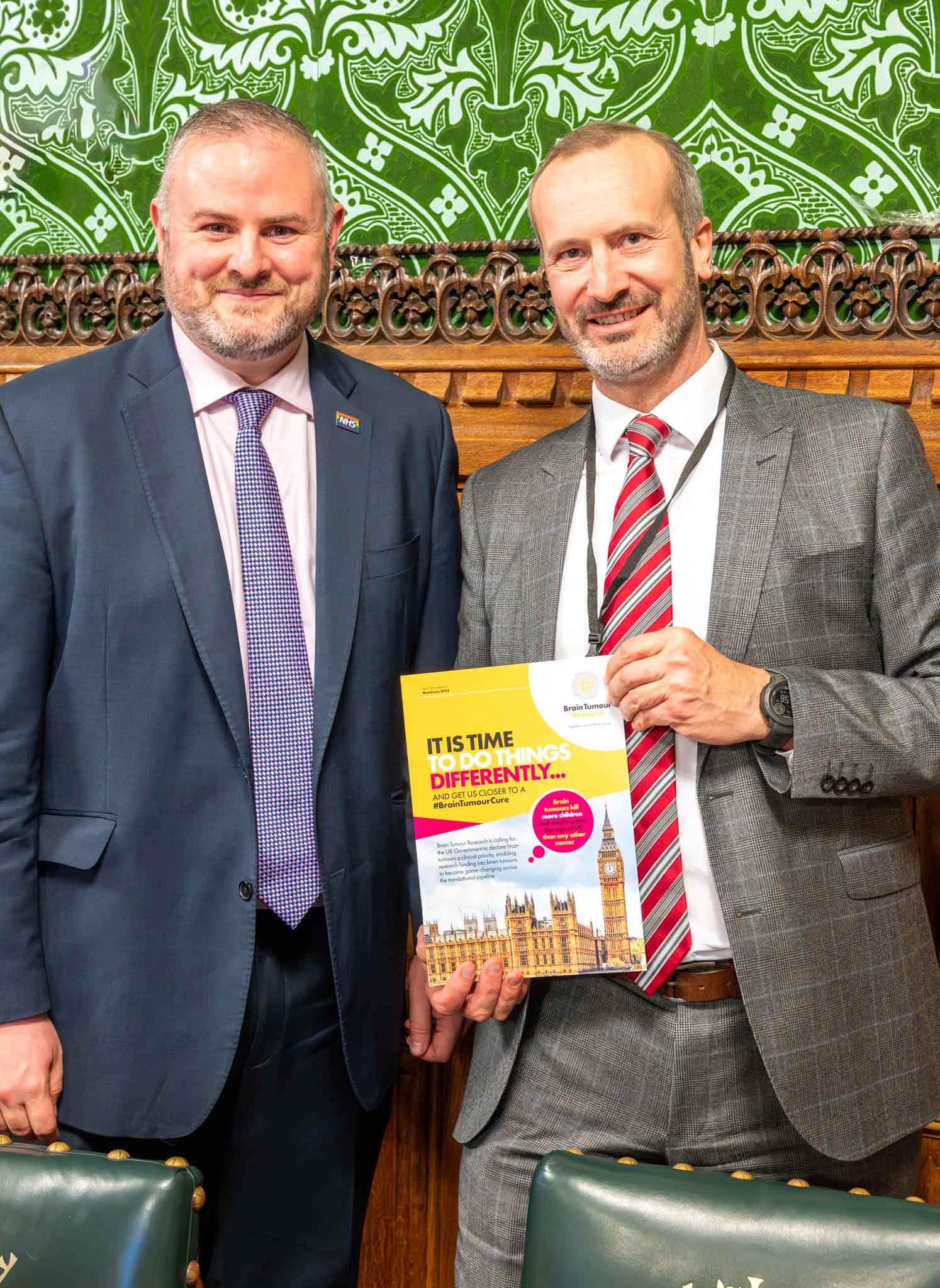 Health Minister Andrew Stephenson with Brain Tumour Research CEO Dan Knowles at the manifesto launch