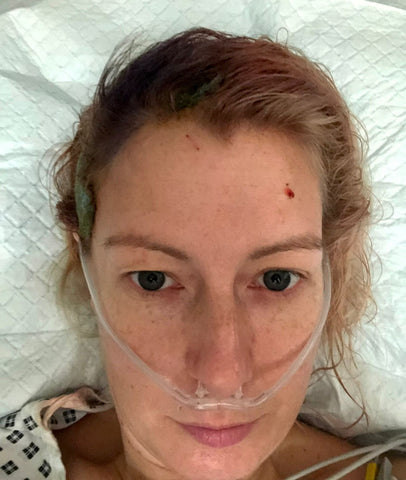 Kirsty in hospital after brain surgery