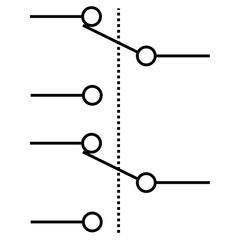 Interrupteur à bascule DPDT (Double Pole Double Throw) - Ce type d'interrupteur à bascule comporte six bornes et est utilisé pour contrôler deux circuits avec deux modes différents.