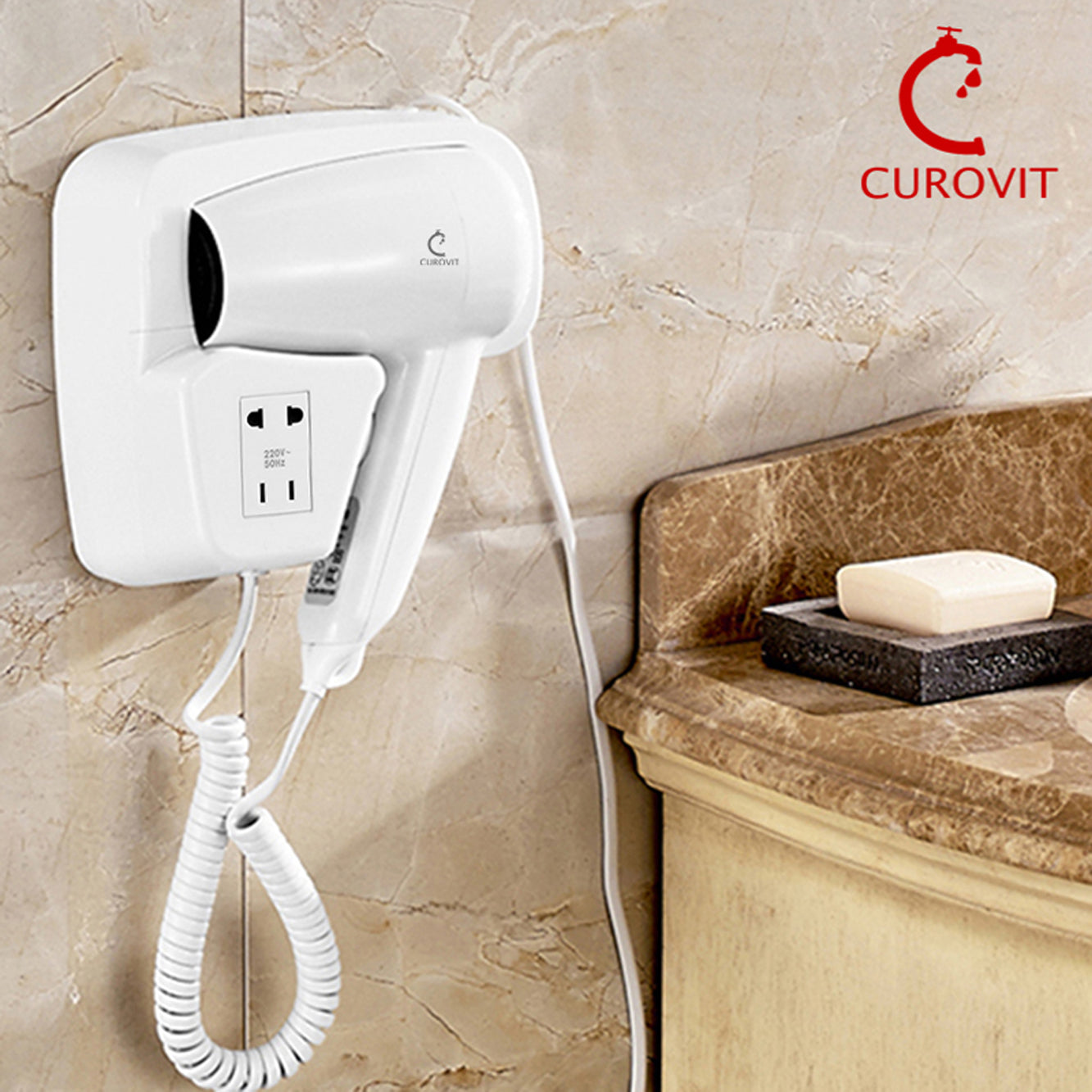 CUROVIT ABS Jace Wall Mounted Hair Dryer with Charging Slot / Electric