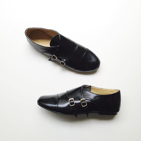 Faux Leather Monk Strap Flats Shoes – goldenponies