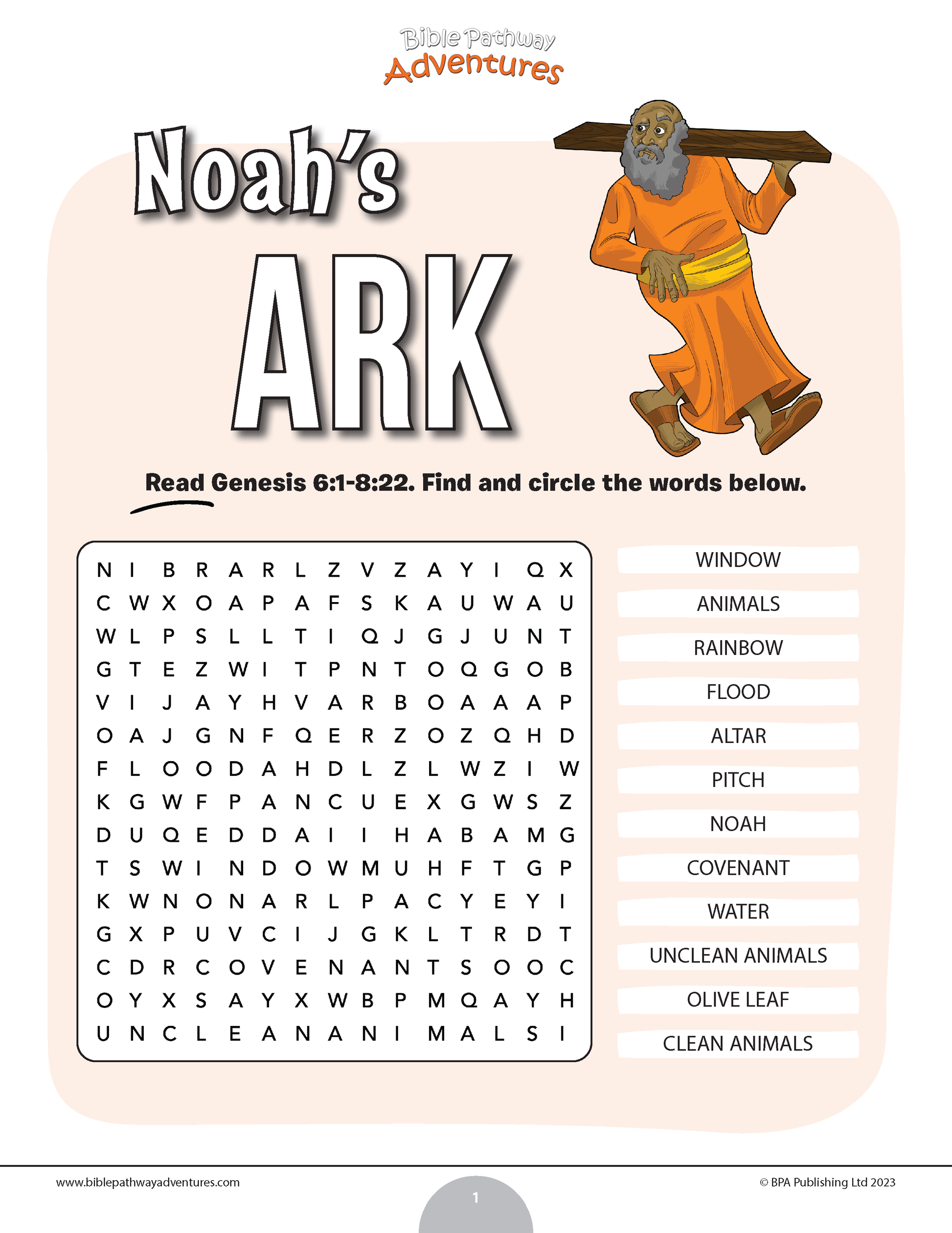 Noah’s Ark word search – Bible Pathway Adventures