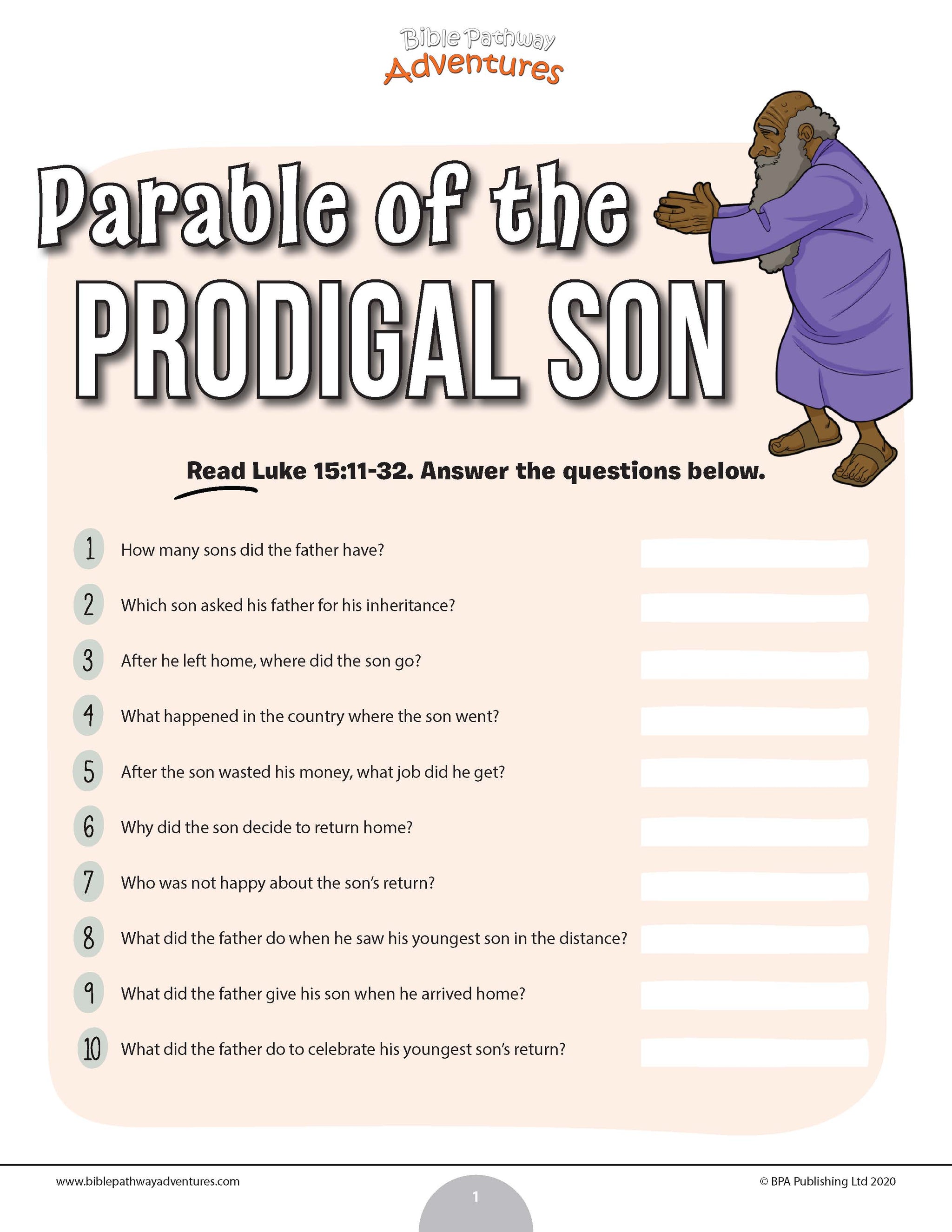 Parable Of The Prodigal Son Bible Pathway Adventures 