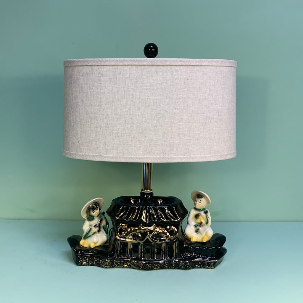 Vintage Large Ceramic TV Lamp with Shade – Practical Props