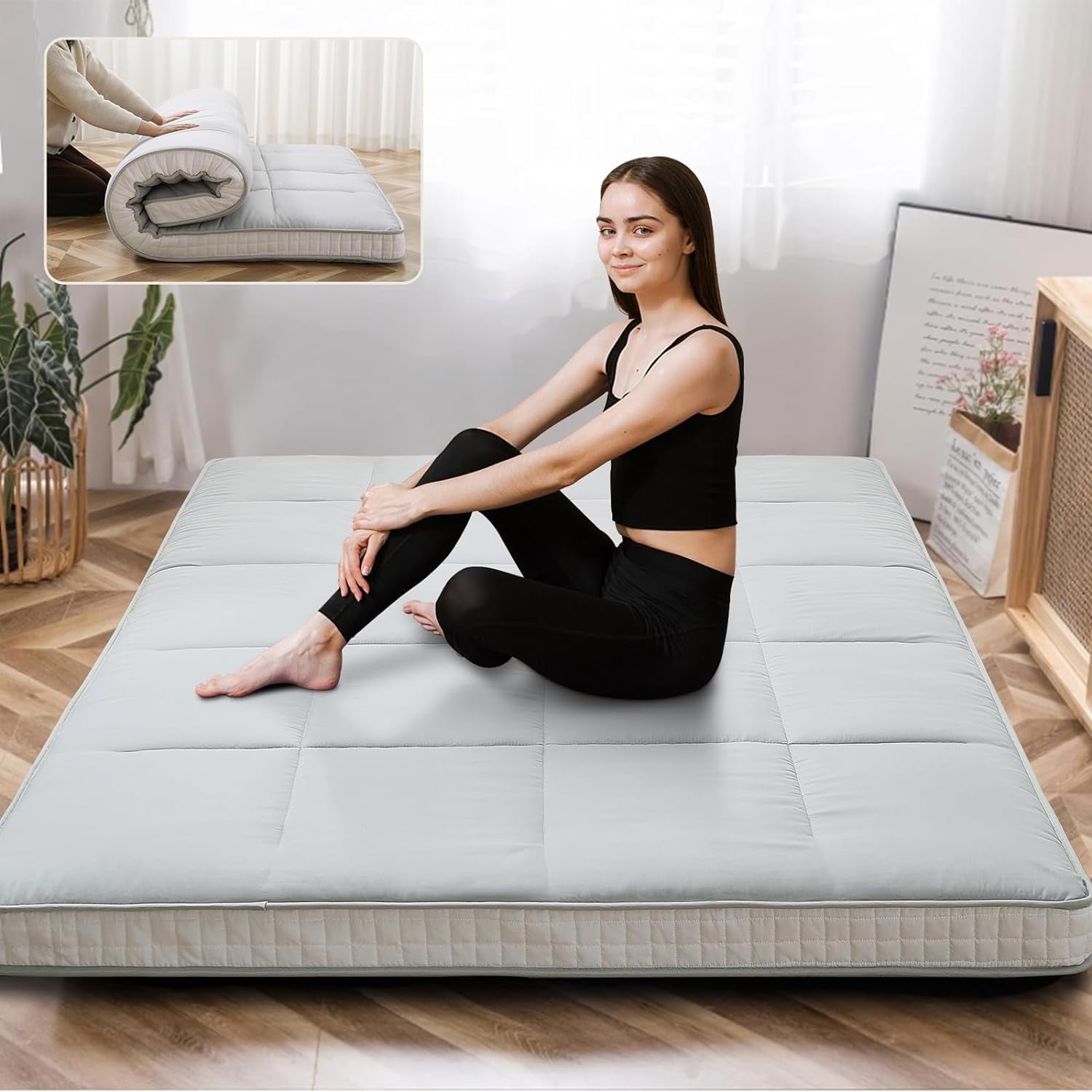 ABORON 4 Thick Futon Mattress Twin Size Japanese Floor Mattress, Foldable Mattress Topper Thicken Tatami Mat Roll Up Mattress, Folding Sleeping Pad
