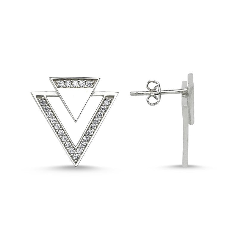 Silver V Drop Hoop Earrings 3D Yeah Triangle Huggie Earrings – Huge Tomato