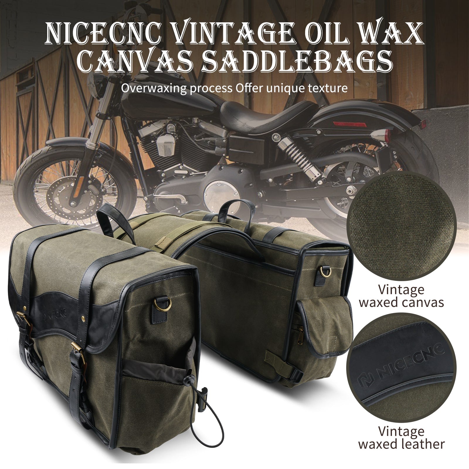 Waxed Canvas Motorcycle Saddle bags Panniers Side Bags