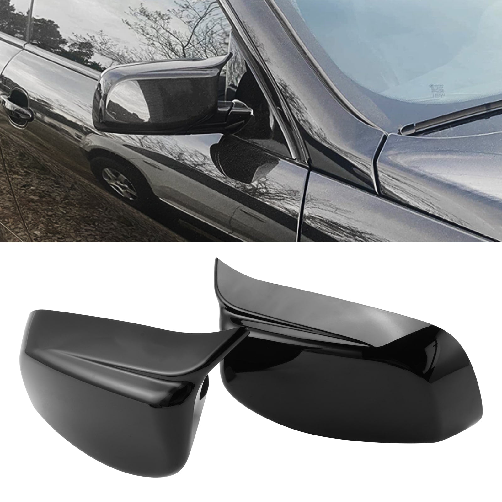 Pair Black Look Side Mirror Cover Cap For BMW E90 E91 E92 E93 PRE-LCI 05-07  R