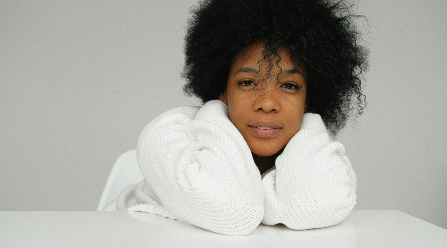 African American woman in a bath robe