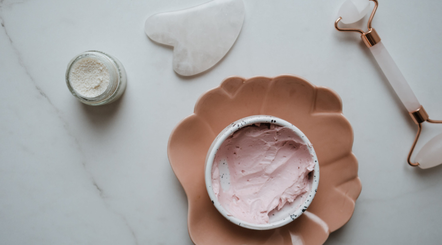 skincare products flatlay