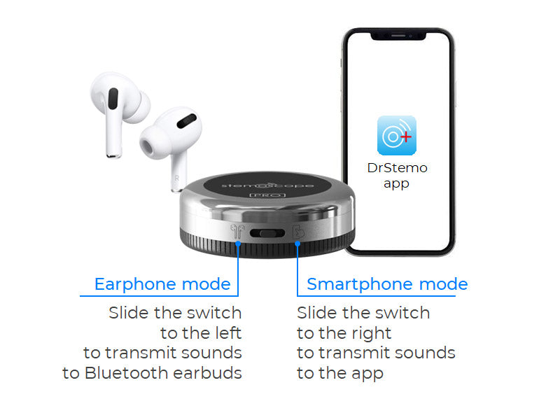 Two wireless modes of the Stemoscope PRO digital stethoscope