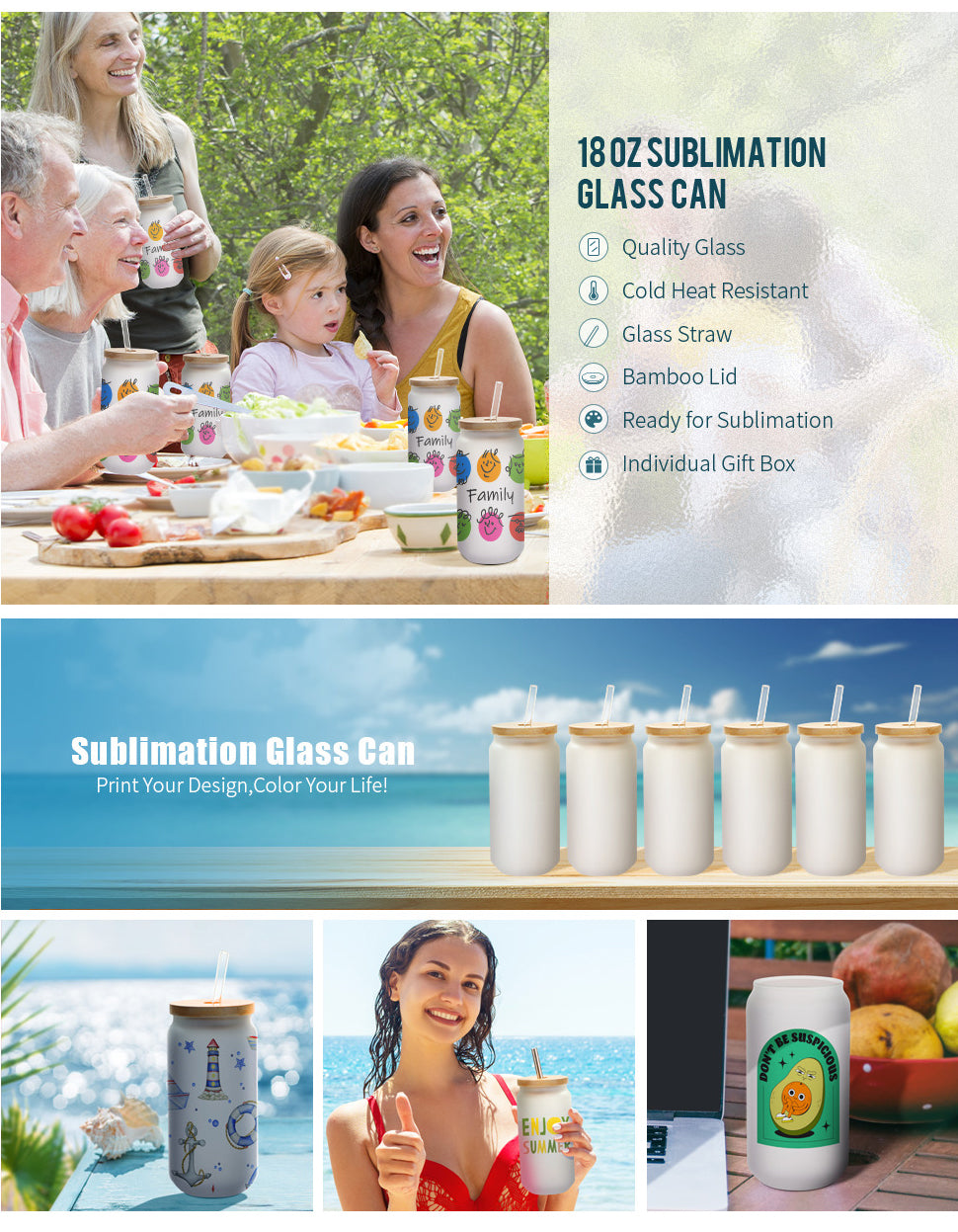 Wholesale Sublimation Glass Beer Can Frosted White Or Clear with Bambo –  PYD LIFE