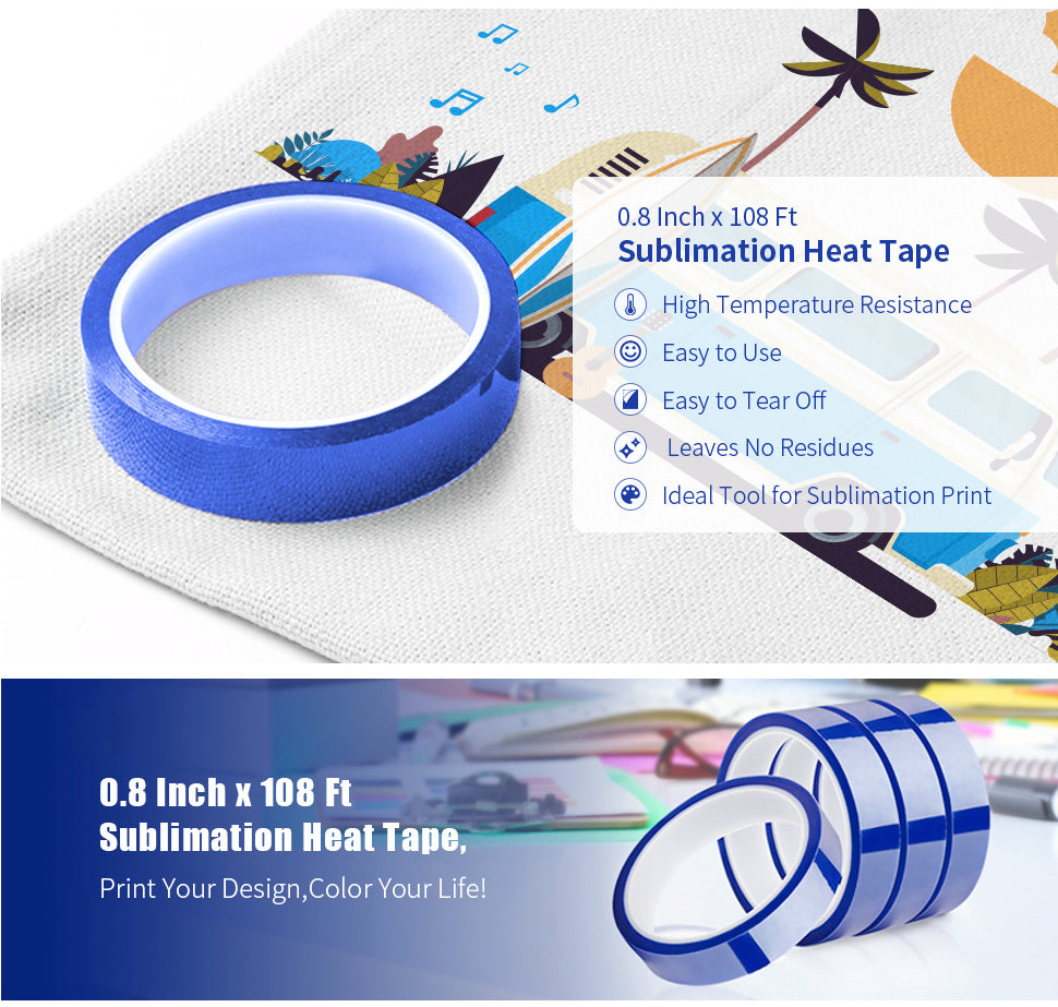 0.8 Inch x 108 Ft Sublimation Heat Transfer Thermal Tape, Up to 250℃(4 –  PYD LIFE