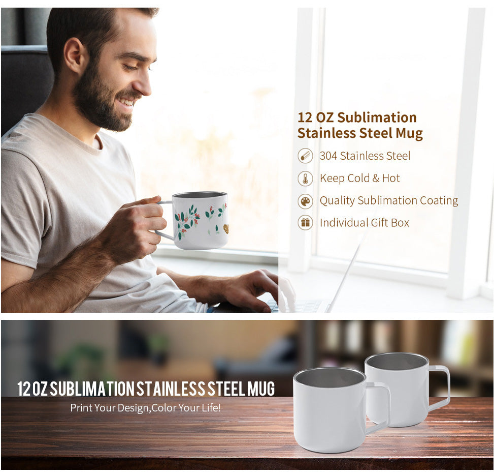 12oz Sublimation Metal Coffee Mug with Handle