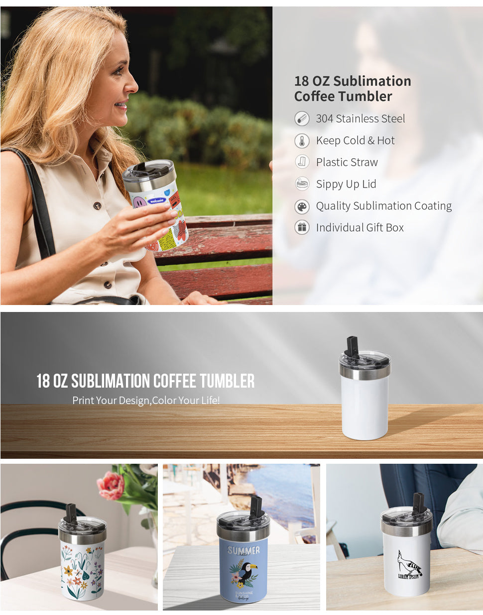 PYD Life Sublimation Tumblers Blanks with Handle 20 oz White Coffee Mugs Insulated Reusable Travel Cups with Leakproof Lid and Stainless Straw for