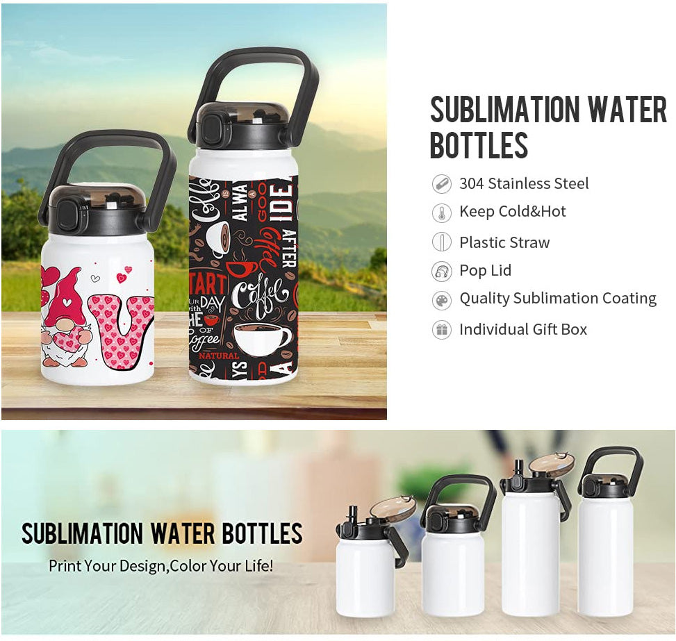 Sublimation Large Water Bottles White with Flip Lock Handle Cap and St –  PYD LIFE