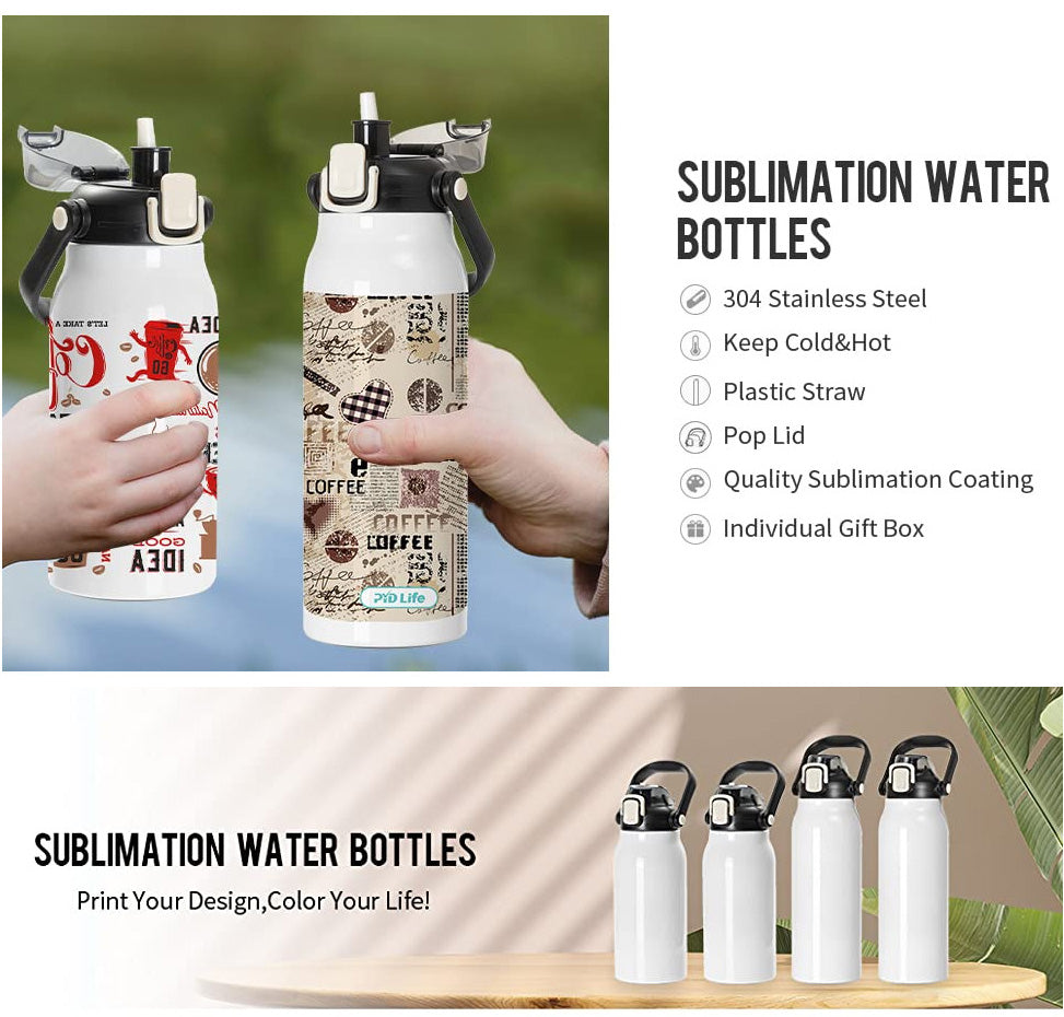 25 OZ Sublimation Sports Water Bottle, 750 ML Aluminum Water Bottle 2 Lids  Portable Sublimation Blank Bottle for Heat Transfer Printing 