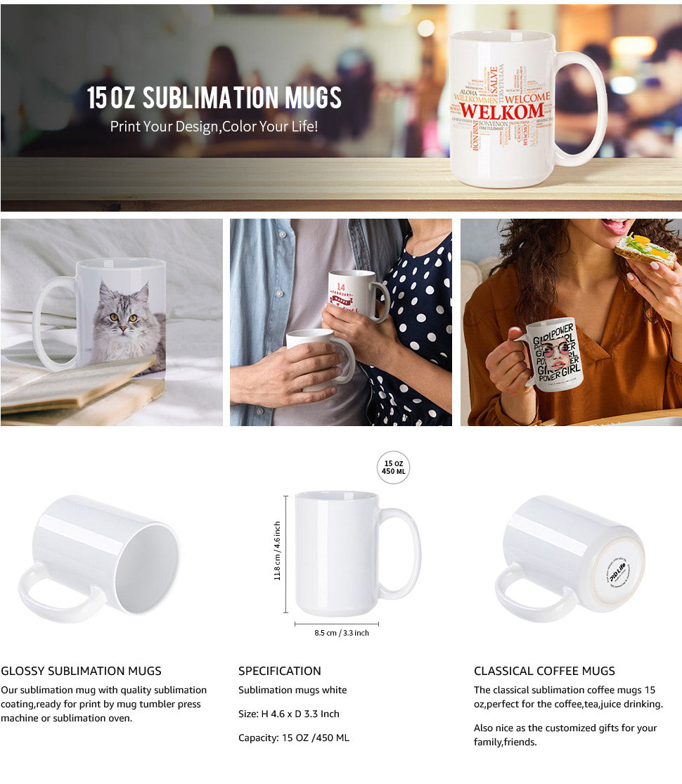 Sublimation Ceramic Coffee Mugs White 15 OZ 24 Pack – PYD LIFE